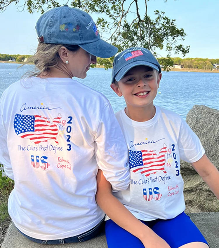 Kids with fireworks tee shirts and hats